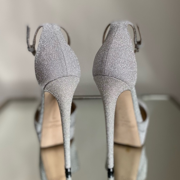 Jimmy Choo Max 150 Metallic Silver Glitter Platform Stiletto Sandals 35 - Picture 9 of 14